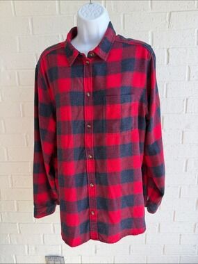 American Eagle Outfitters Red Black Buffalo Plaid Button-Down Soft Shirt Size XL